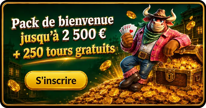 CowboySpin pack de bienvenue jusqu`a  €2,500 + 250 tours gratits